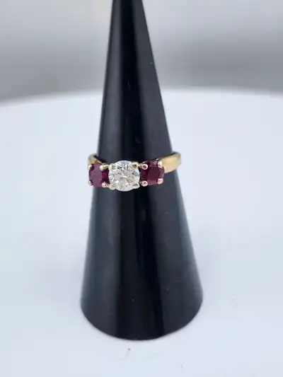 14 Kt. Yellow & White Gold 3-Stone Ring w/ Dia. & Rubies (#7519), View more