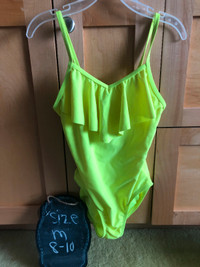 Girls Neon Yellow Ruffle one piece girls swimwear - 8/10