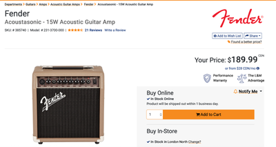 Fender Acoustasonic 15 Guitar Amp, View more