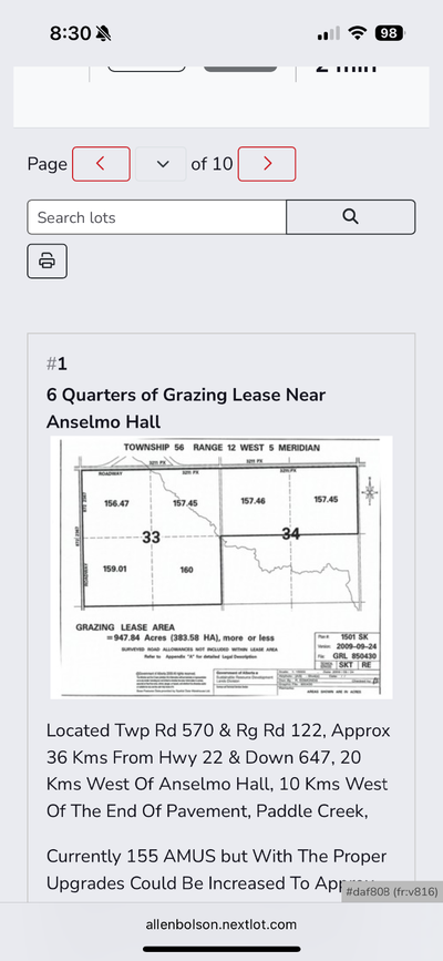 6 Quarters of grazing lease for auction December 5 2025 Allen B Olson auctions . Located close to Ma...