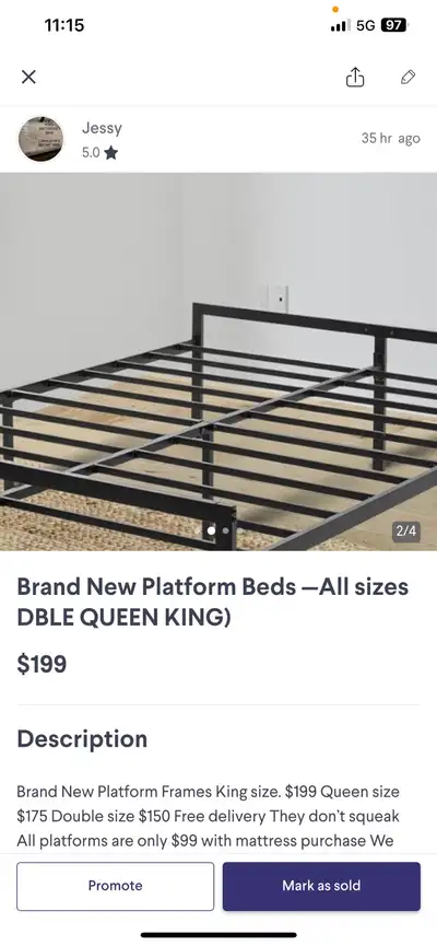 Brand New QUEEN Platform Frames $199 FREE DELIVERY , View more