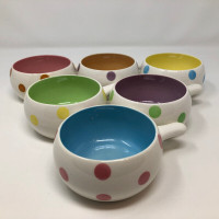 Set of 6 Vintage Japan Pastel Polka Dot Handled Dessert Bowls