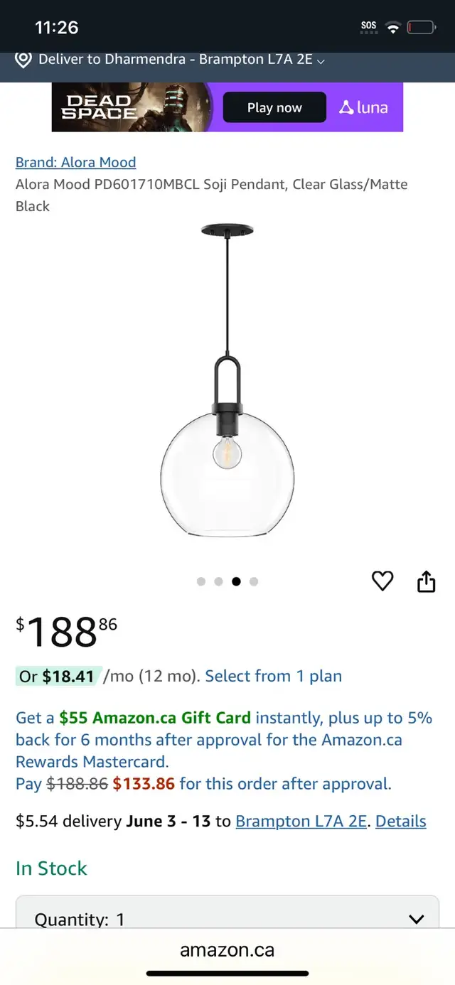 Alora Mood Pendant Light in Indoor Lighting & Fans in Mississauga / Peel Region - Image 3
