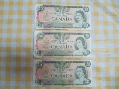 Up for sale is a three piece lot of Bank Of Canada twenty dollar bills with Thiessen/Crow signatures...