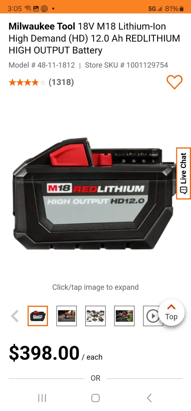 12 AH Milwaukee Tool 18V M18 Red Lithium-Ion High Demand (HD)62863260432898122