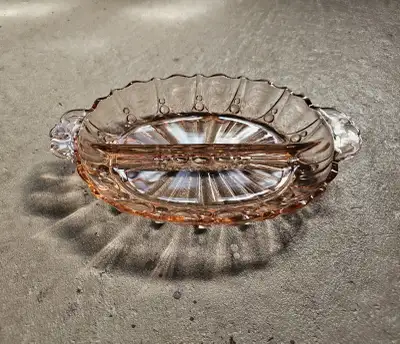 Vintage Anchor Hocking Pink Depression Glass Divided Serving Dis, View more