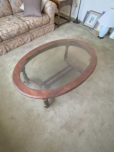 Solid wood glass top coffee table 48" X 33" 17" high Manufactured by Hekman