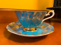 Vintage Royal Albert Teacup & Saucer Turquoise and Gold