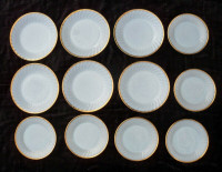 Lot of 12 Vintage Fire King Large & Medium Bowls White Gold Trim