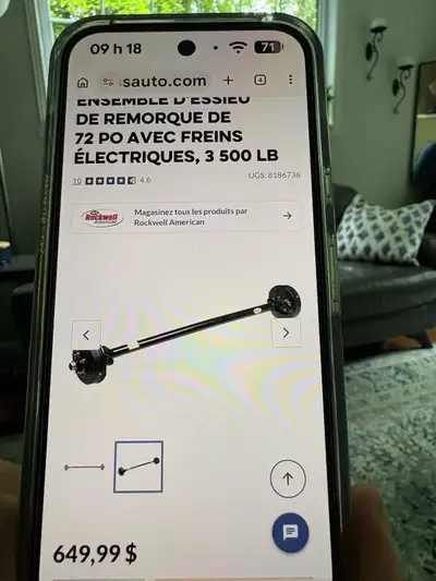 Cet ensemble d'essieu Rockwell American de 72 pouces avec freins électriques neuf d'une capacité de...