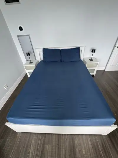 IKEA  Bed Frame & Mattress+ side tables & lamps, View more
