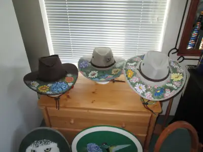 THREE LADIES HAND PAINTED WESTERN HATS, View more