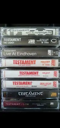 8 TESTAMENT originaux cassettes état NEUVES.  $135.
