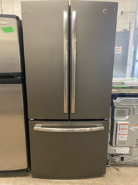  GE profile black stainless steel three door fridge 
