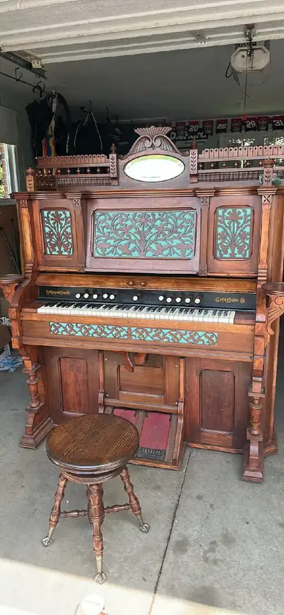 Antique Pump Organ & Original Clawfoot Stool – Fully Wor, View more