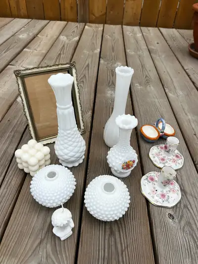 Assorted vintage candle holder, candle, vase, picture frame , View more