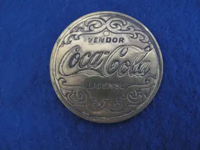 "COCA COLA LICENSED VENDOR" Pin Back BADGE - Brass, View more