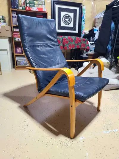 Leather and wood accent chair, View more