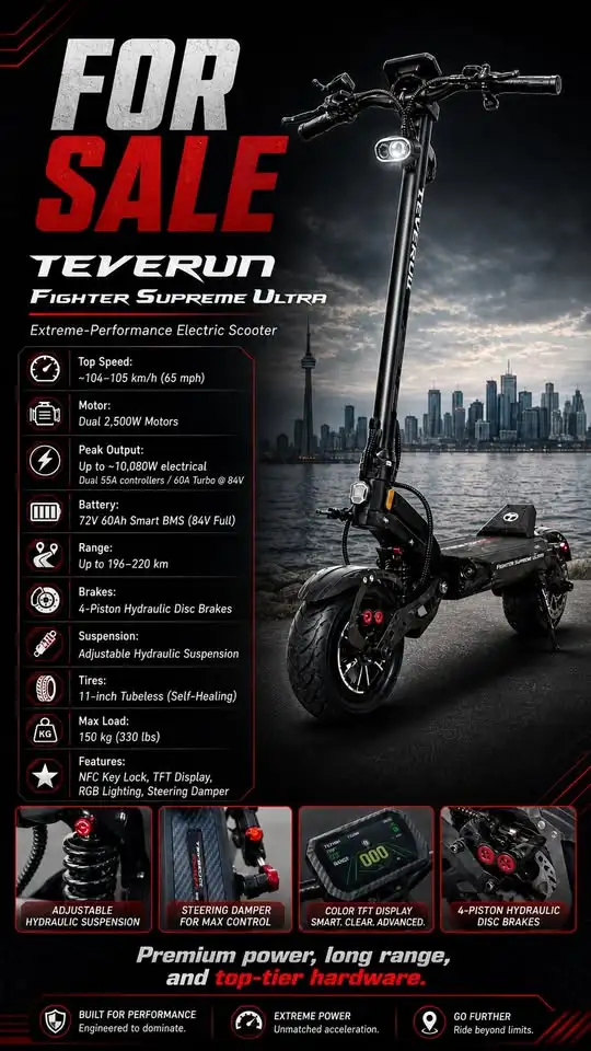 Teverun Fighter Supreme Ultra 72V60AH w/ PKE + GPS Tracking in Other in City of Toronto - Image 2