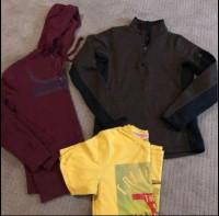 Mens size small 2 sweatshirts one tee and one long sleeve(not pi