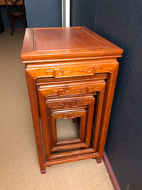 Chinese Set of Four Carved Hardwood Nesting Tables