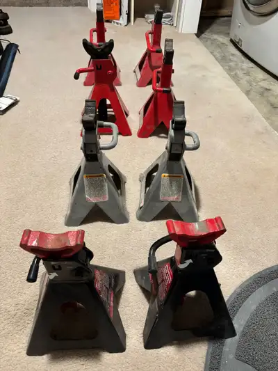 I have 8 jack stands for sale. Set of 4 red. 2 grey and 2 black. $10 each. Set of 4 red $30, grey or...