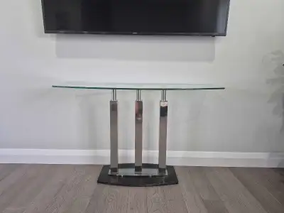 Modern glass console table / TV stand, View more