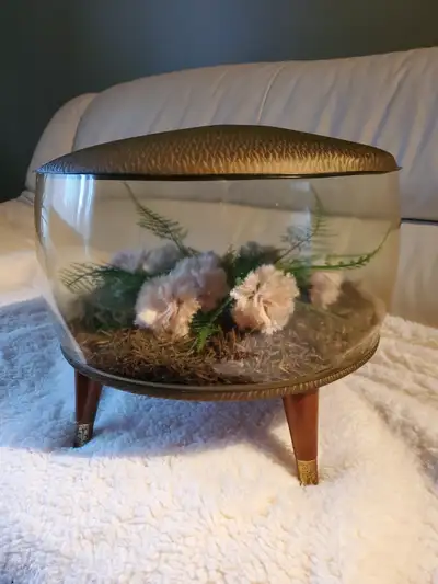 I am selling a rare vintage inflatable terrarium footstool with light pink carnations. The footstool...