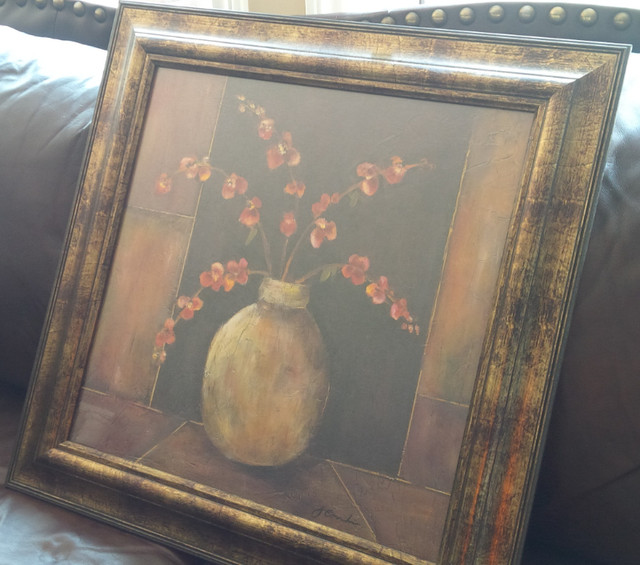 Beautiful Frame & Print of Orchids in Vase, 26" x 26", Signed in Arts & Collectibles in Stratford