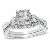 Quad Diamond Twist Shank Bridal Set in 10K White Gold