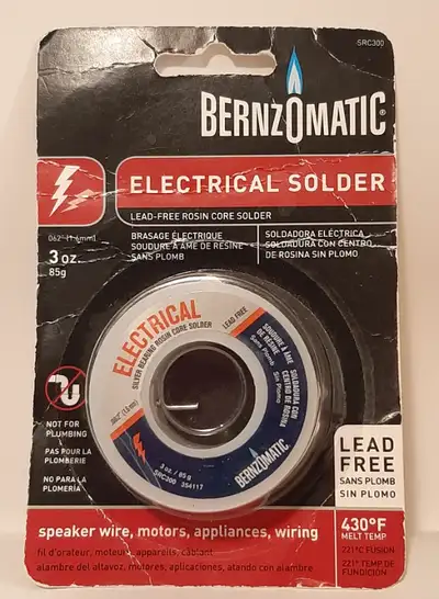 Bernzomatic electrical lead-free silver-bearing rosin core solder wire reel -Electrical silver beari...