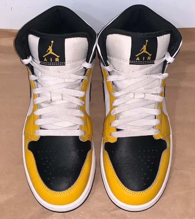 Nike Air Jordan 1 Mid Black White Yellow Ochre Men's Size 1628637323651871219