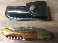 Couteau  Laguiole avec tire-bouchon et étui en cuir