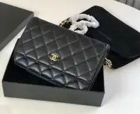 New Channel Wallet on Chain WOC purse in Caviar Leather