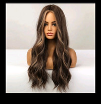 Synthetic Long Brown Wig with Highlights Heat Resistant Wig. 26"