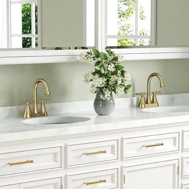 Bathroom Faucets for Sink 3 Hole, Hurran 4 inch Brushed Gold Bat in Bathwares in Gatineau - Image 8