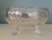 Vintage glass & applied silver plate footed bowl planter