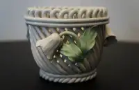 Vintage Italian Lattice Porcelain Basket with Flowers