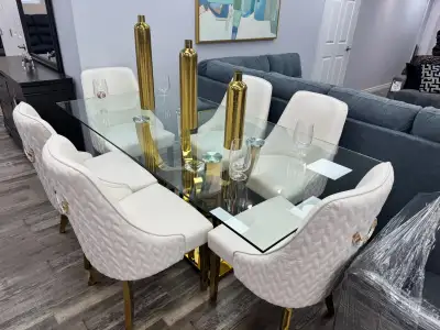 New Stylish Metallic Dining Table Set Floor Model Sale, View more