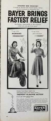 1959 Bayer Aspirin w/Vespa Motorscooter Original Ad 