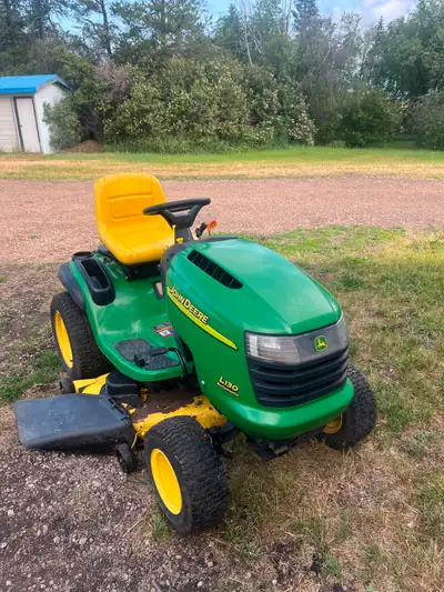 John Deere L130 ride on lawn mower, View more