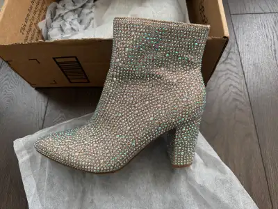 Rhinestone Block Chunky Heel Ankle Bootie - Brand new, View more