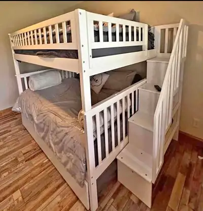 Kids Trundle Bunkbed Double over Double with Stairs-Brand New, View more
