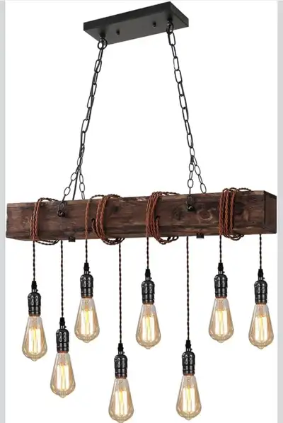 KEESFU 8-Light Rustic Chandeliers for Dining Room, Wood Island, View more