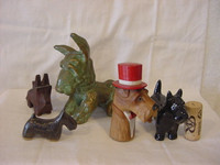 5 pc Vintage Terrier Dogs Metal Wood Tremar England MCM Scottie