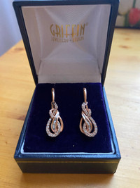 Rose Gold Round Two Diamond Infinity Drop Earrings