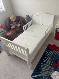 Kids toddler bed mattress included white wood 