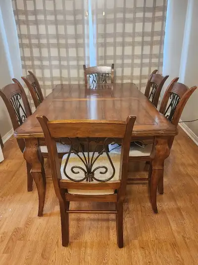 Beautiful Rustic Wood Dining Table & 6 Matching Chairs, Iron, View more