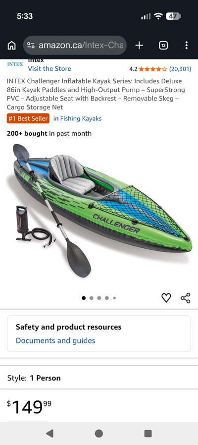 Inflatable Fishing Kayak - New in the bag, never used. With tax paid $170 selling for $130