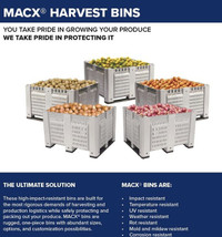 FOOD GRADE BINS. HARVEST, PICKING BINS. MACX PLASTIC CONTAINERS.